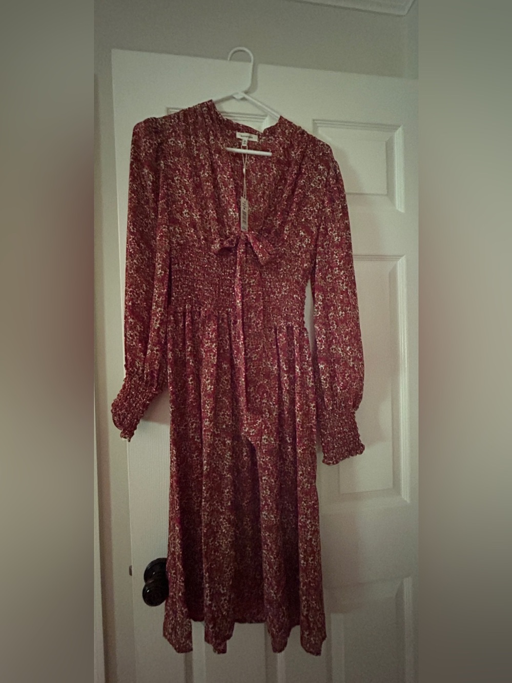 Max Studio Burgundy Floral Long-Sleeve Midi Dress